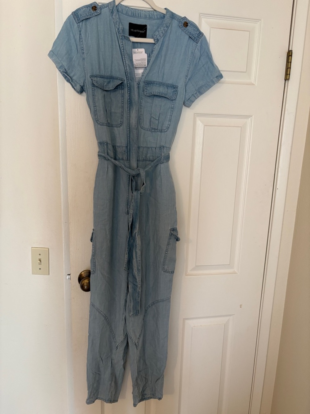 Velvet Heart Pale Blue Denim Utility Jumpsuit